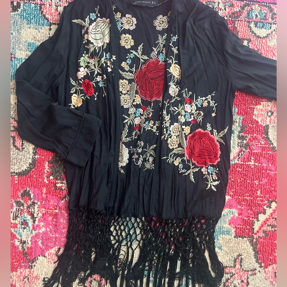 Embroidered Fringe Cardigan
